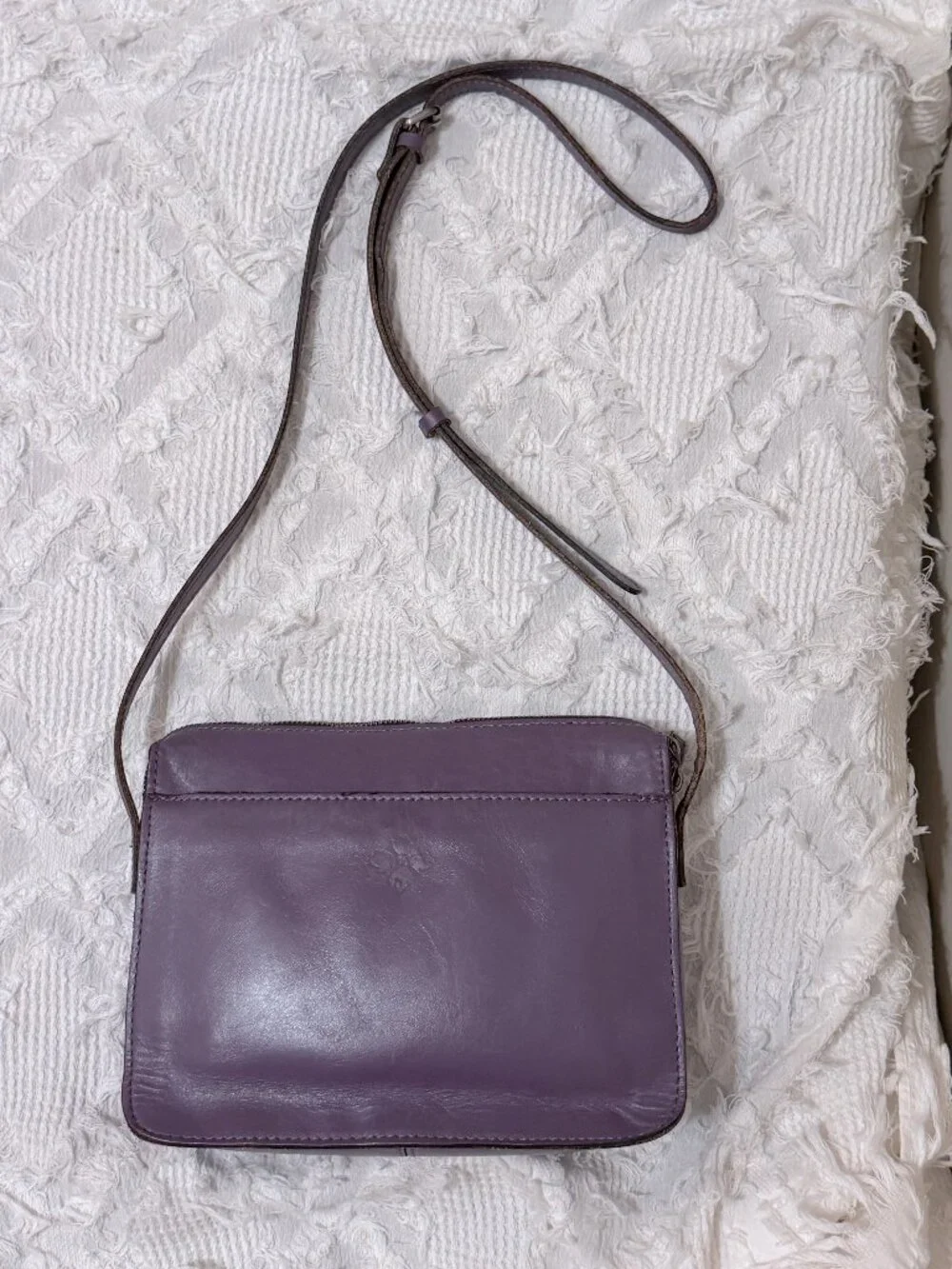 Patricia Nash Purple Amethyst Leather Perforated Top Zip Crossbody Purse